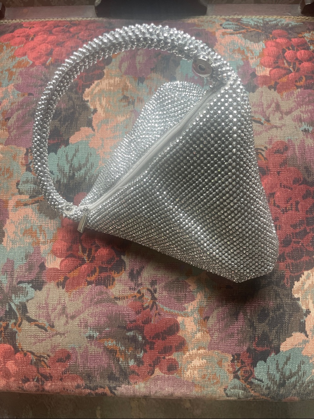 Silver Crystal-Embellished Mini Triangle Handbag